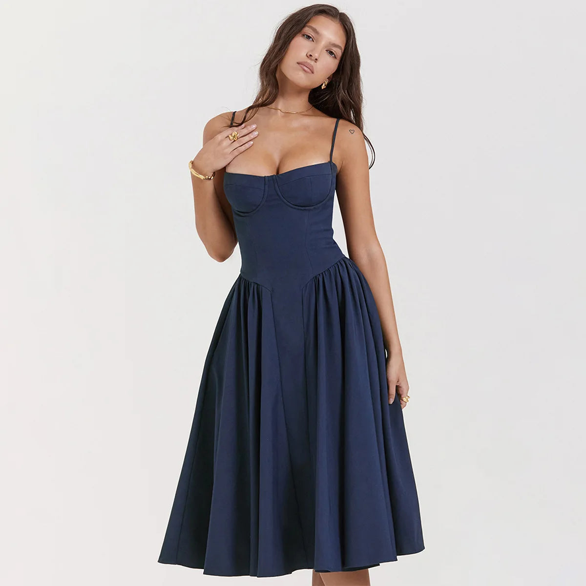 Summer Women Elegant Sleeveless Backless Pleated Dresses Lady Sexy Solid Sling Midi Dress 2024 Female Party Evening A-line Robes