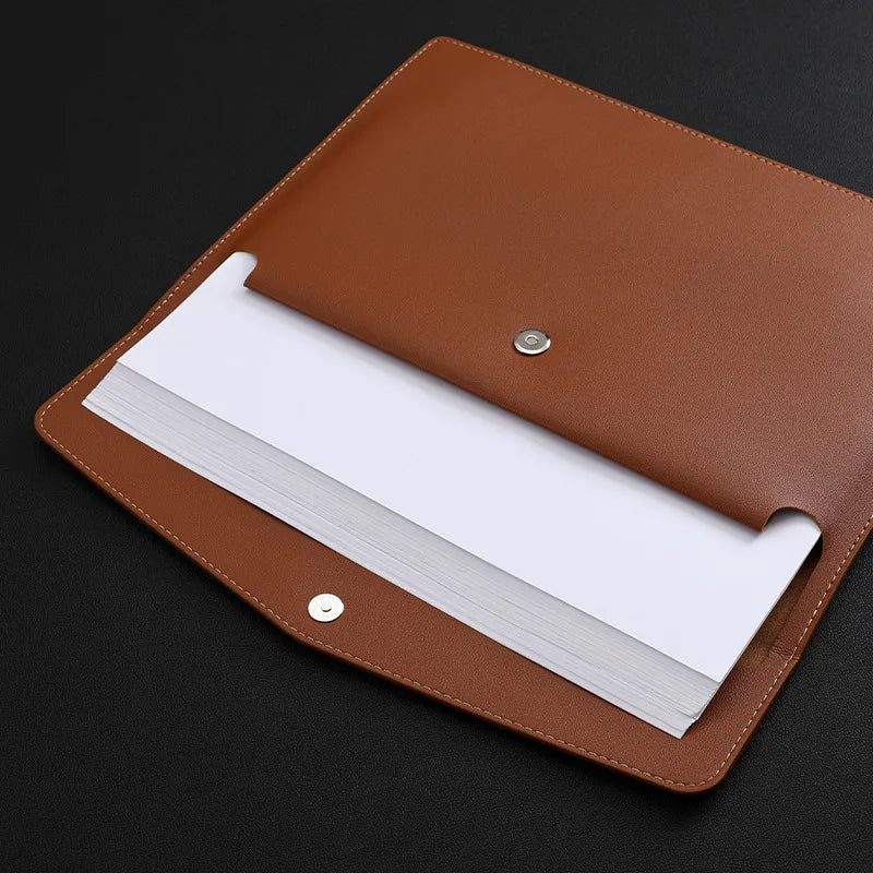 Leather File Folder Large Capacity Document Bag Business Briefcase Magnetic Button Waterproof Laptop Cases Office Organizer