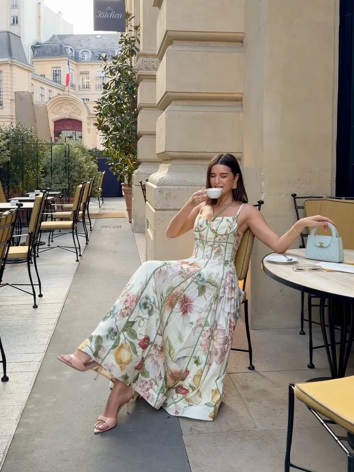 Chic Printed Sleeveless Halter Women's Vestidos Elegant Waist-cinching A-line Maxi Dresses 2026 Summer Lady Vacation Streetwear
