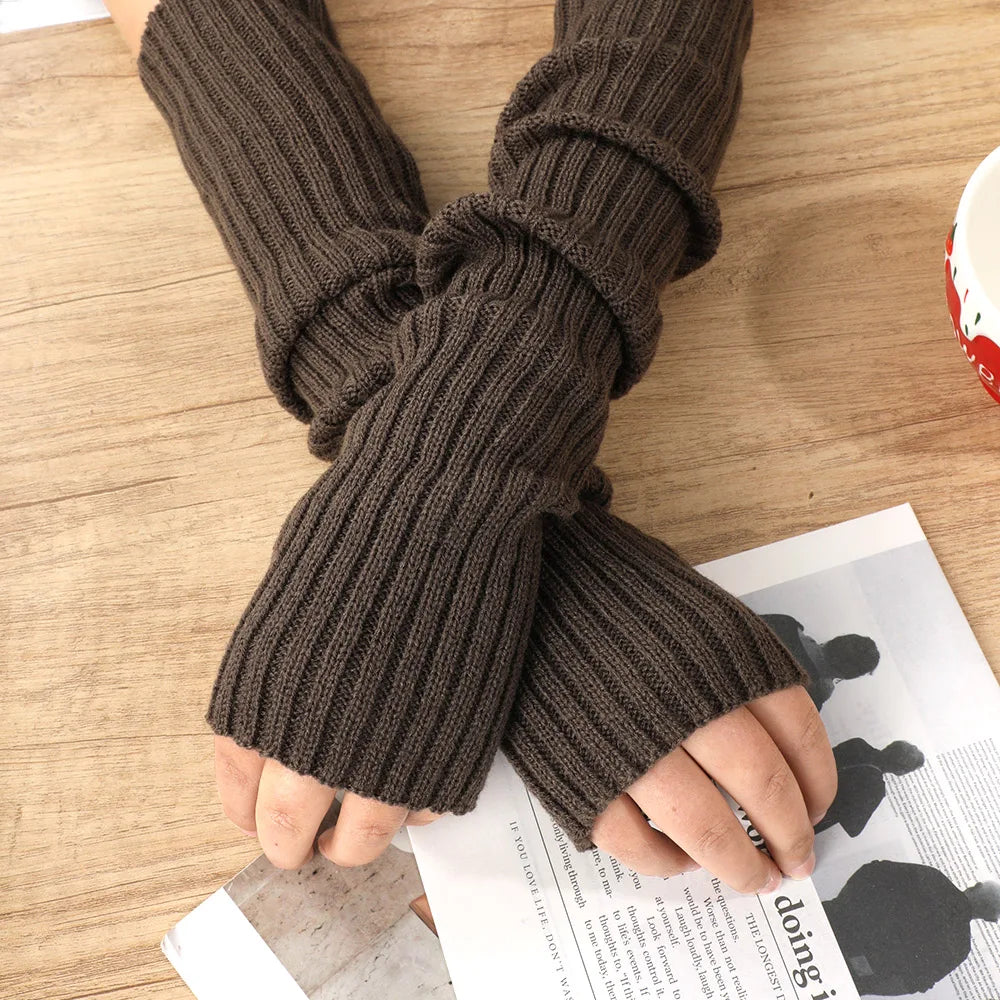 Fashion Winter Arm Sleeves Fingerless Gloves For Women Knitted Arm Warmers Long Half-finger Glove Punk Gothic Fingerless Mitten