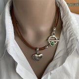 Ethnic Style Vintage Round Pendant Necklace for Women Bohemian Style Beaded Leather Cord Party Birthday Jewelry Gifts for Wife
