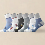 5 Pairs Men Small Medium-Sized Leg Socks Trendy Versatile Striped Socks Sweat Wicking Odor Resistant Comfortable Casual Socks