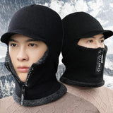 New Men Winter Warm Wool Hat Outdoor Ear Protection Hats Warm Thick Cycling Knitted Cap Scarf Windproof Cap Neckwarmer Cap