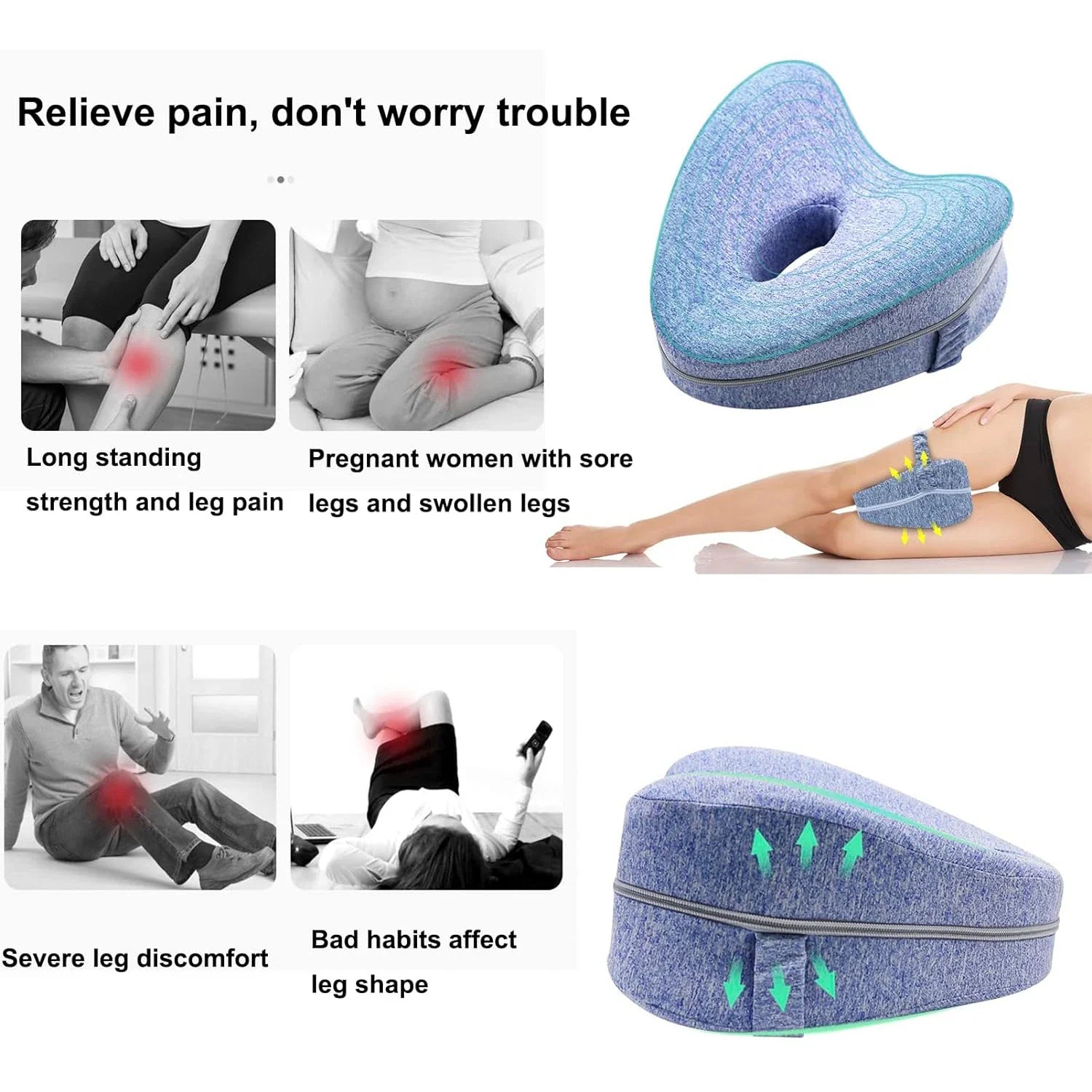 Body Memory Cotton Leg Pillow Home Foam Pillow Sleeping Orthopedic Sciatica Back Hip Joint for Pain Relief Thigh Leg Pad Cushio