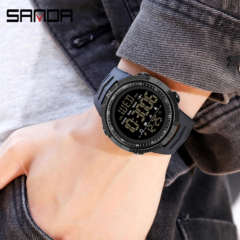 SANDA 6014 Top Brand Waterproof Men Watch Multifunctional Luminous Digital Wristwatch Outdoors Sports Fashion Student Watches