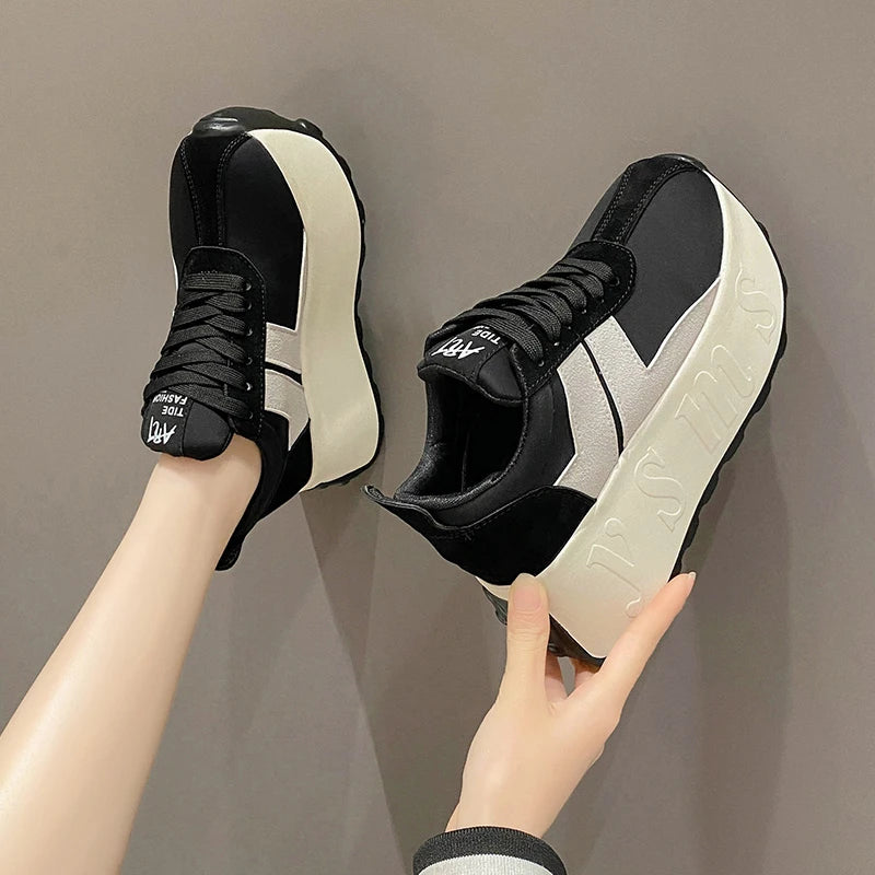 Fashion Chunky Sneakers for Women Shoes Spring Autumn Lace Up 7.5CM Thick Bottom Non-slip Light Comfortable Sport Shoe