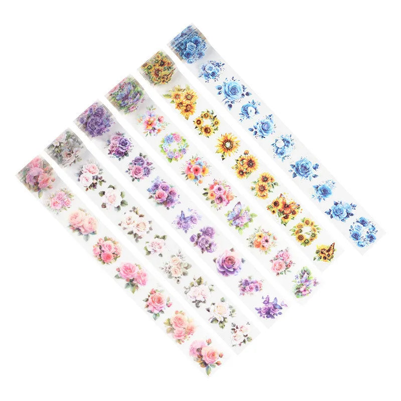 Journamm 50mm*2m Flower Decor Tapes for Junk Journal Waterproof PET DIY Scrapbooking Collage Photo Album Aesth Tapes Stationery