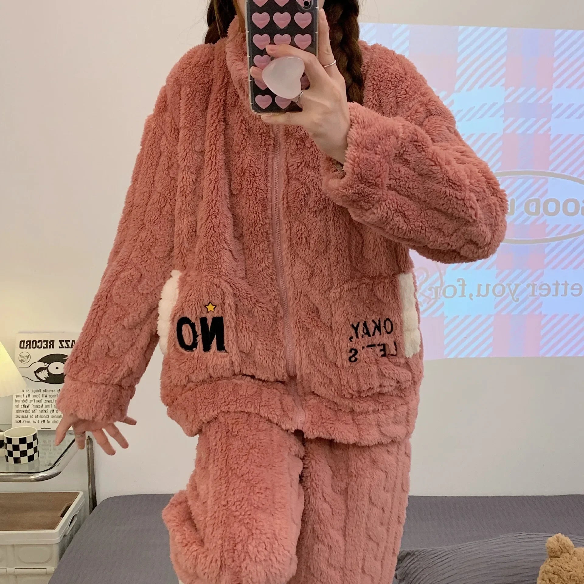 Women's Winter Fluffy Plush Zippered Loose Fit Cross-border Pajamas New Style Long Sleeve Homewear Outerwear