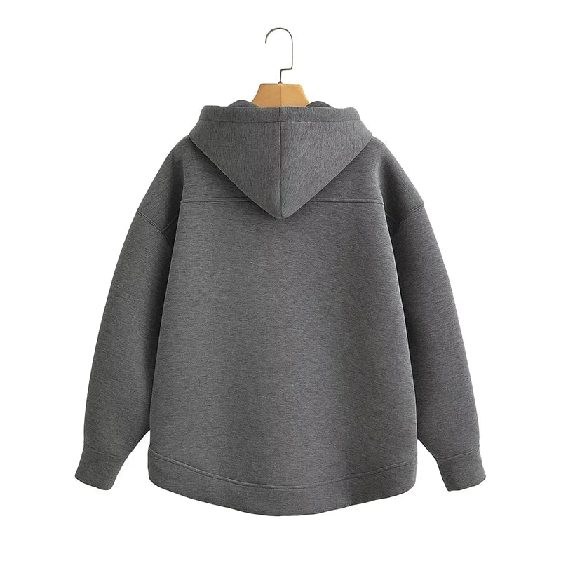 Winter New Women's Zipper Hoodie Jacket Unisex Double Pockets Oversize Loose Coat Sweatshirts Outerwear Top