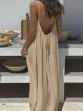 Solid color camisole dress for women in summer, loose and large, sleeveless, long vacation beach vest, long skirt