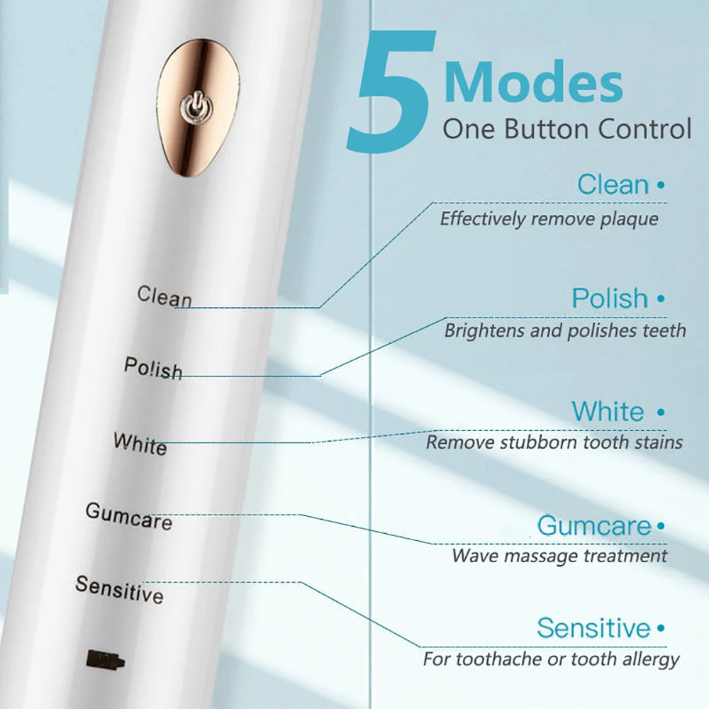 USB Ultra Sonic Electric Toothbrush 5 Modes Fully Automatic Toothbrush Adult Waterproof Electric Toothbrush