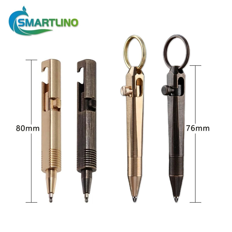 Mini Brass Bolt Action Ballpoint Pen Pocket Signature Pen Self Defense EDC Writing Tool Keychain Student Office School Supplies