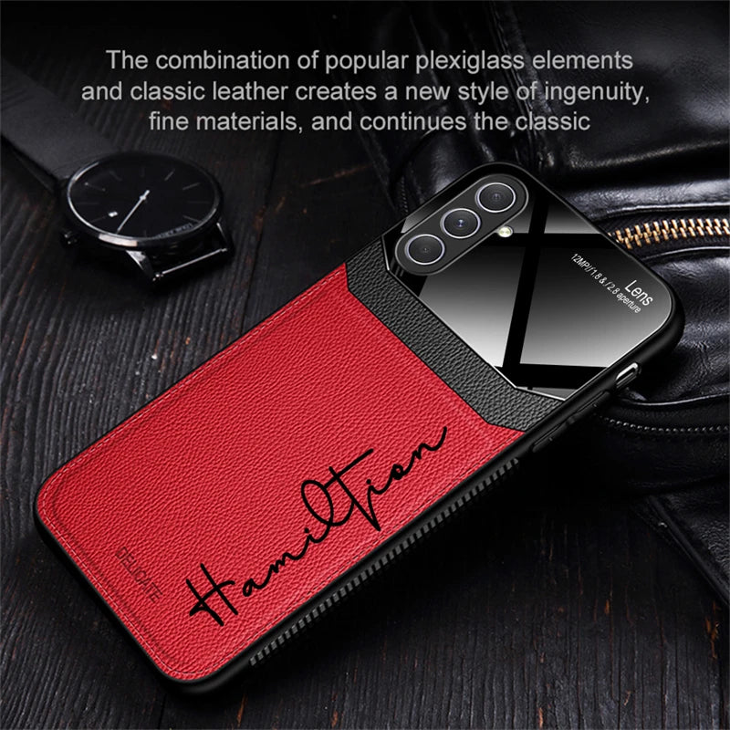 Custom Name Camera Protective Leather Case For Sumsung S23 S22 S21 Ultra Plus S20FE A54 A53 A52 A73 A72 A34 A33 A32 A22 A14 5G