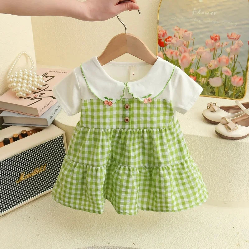 Baby Dresses Summer Plaid Short Sleeve Girls Dresses Cute Casual Baby Girl Clothes