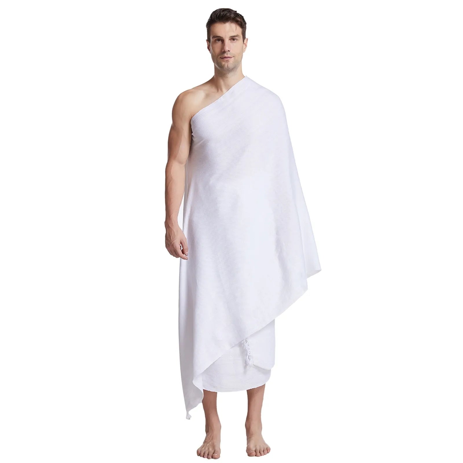 2Pcs Ihram Hajj Towel Soft Comfortable White Pilgrimage Towel Arabia Muslim Ethnic Men Prayer Shawl Worship Hajj Costume