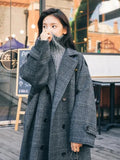 Black Plaid Thick Warm Elegant Wool Blend Solid Chaquetas Woolen Temperament Fall Winter Overcoat Coats High-grade Jaquetas New