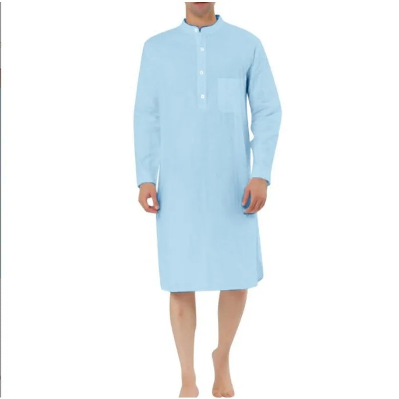 Muslim Fashion Casual Pocket Long Shirts Robe Kurta Men Arabe Hombre Arabic Shirt Islamic Dubai Man Clothing Kaftan for Men