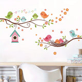 Cartoon Cute Bird Family Branch Flower Animal Wall Stickers Removable for Bedroom Living Room Foyer Decoration Wall Decals