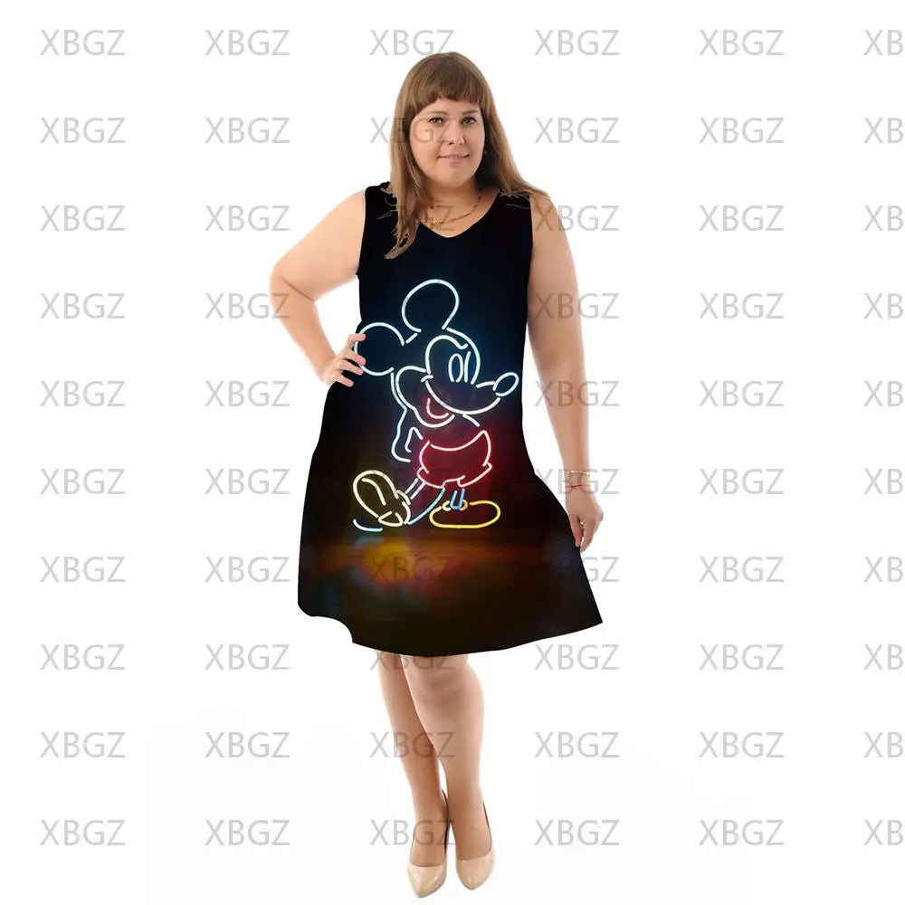 Sexy Plus Size Dresses for Women 4xl 5xl 6xl Beach Dress Elegant Chubby Minnie Mouse Chic Woman Mickey Summer 2022 Boho Disney