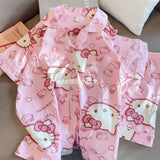 Sanrio Black Kuromi Hello Kitty Pink Pijamas Set Y2k Women's Casual Loose Summer 2 Pcs Pyjamas Suit Home Clothing