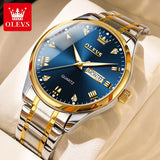 OLEVS Brand Men's Quartz Watch Stainless Steel Waterproof Luminous Fashion Strap Business Men's Quartz Wristwatch Gold Watch