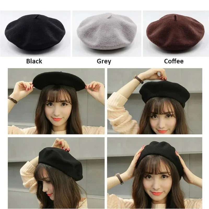 Fashion French Beret Caps for Women Girls Autumn Winter Berets Hats Trendy Street Style Plain Cap Wool Warm Women Hat