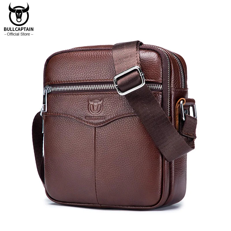 BULLCAPTAIN Casual Men's Messenger Shoulder Bag High Quality Smooth Hardware Zipper Pocket Leather Shoulder Bag For Men