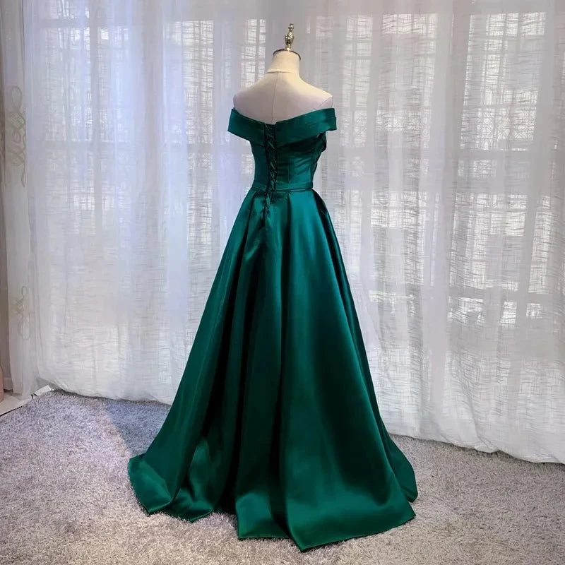 Customized Vintage Off The Shoulder Evening Dresses Long Satin Prom Dress Elegant Women Formal Gowns Wedding Dress Party Dress