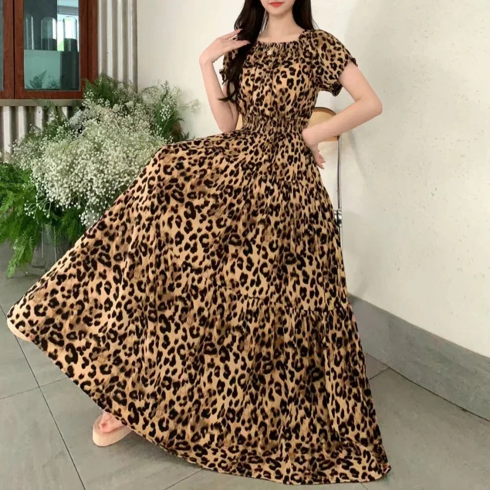 THHONE Summer Dress Women Cotton Linen Floral Vintage Oversized Korean Vestido Feminino Print Robe Off-Shoulder Casual Dresses