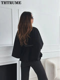 Elegant Autumn Solid Jackets Fashion Women Single Breasted Batwing Sleeve Thick New Coats Casual Loose Office Lady Chic jacket