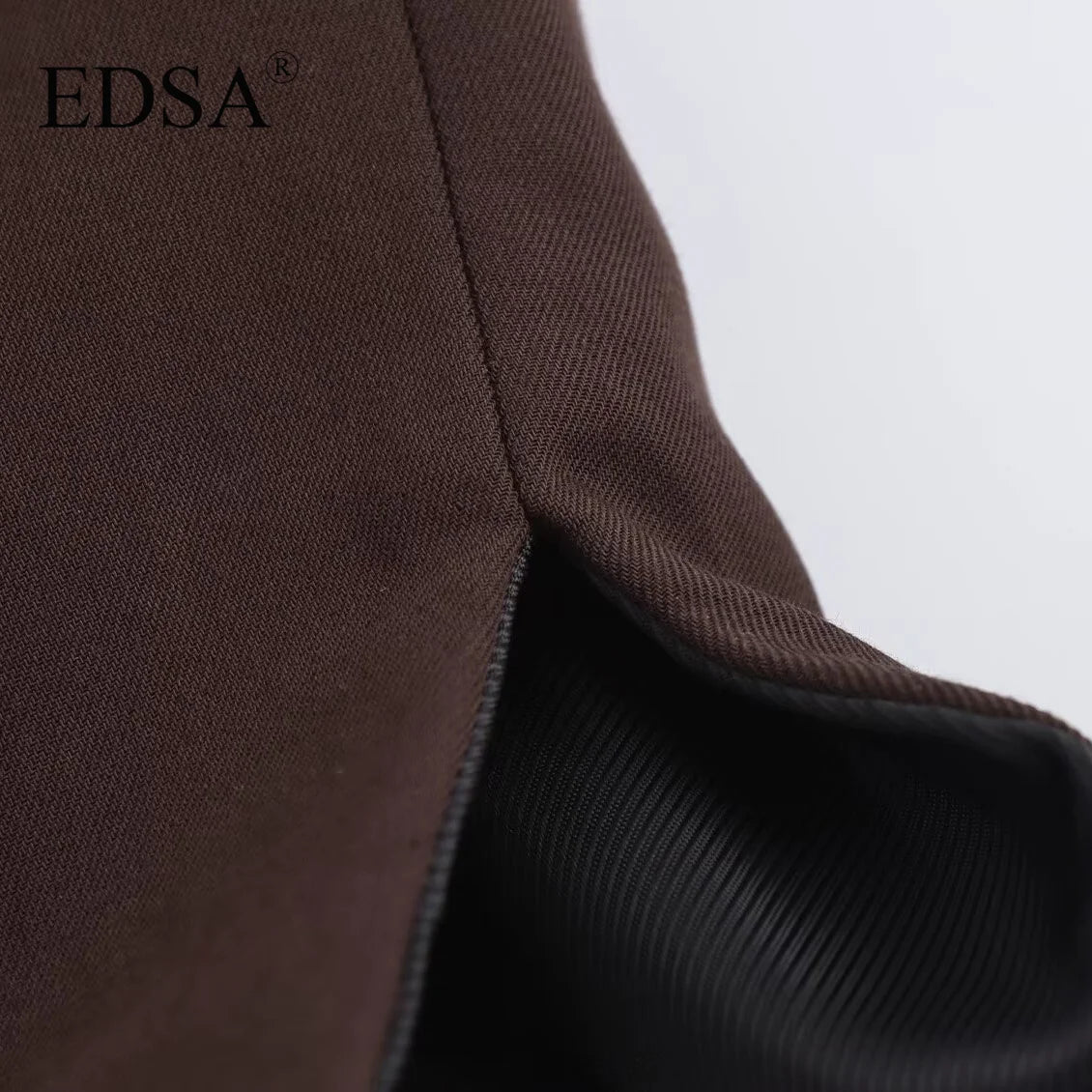 EDSA Women Brown Waistcoat with Side Vents Single Breasted Sleeveless V-neck Vest for Female Top