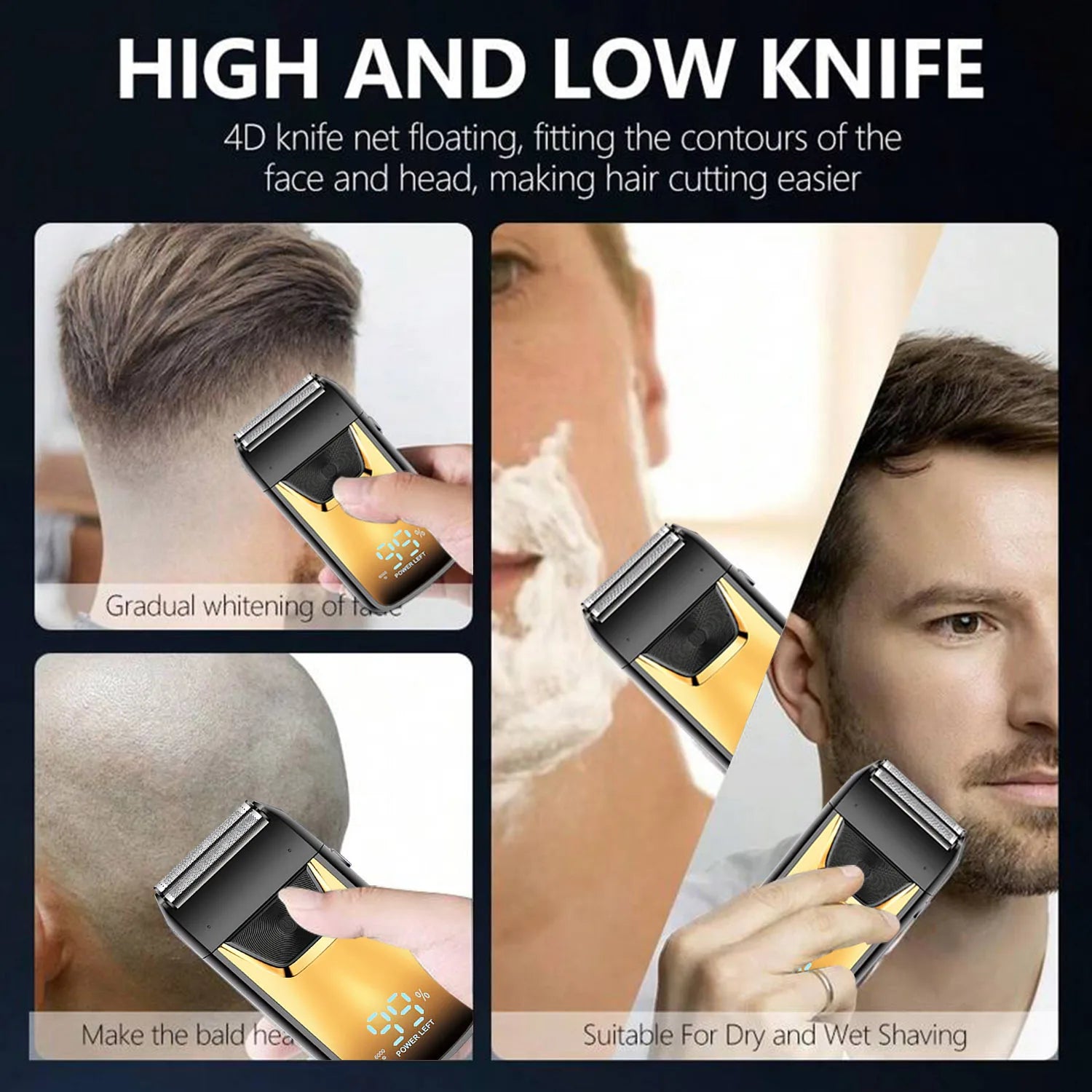 Electric Shaver Face Hair Shaver Dry and Wet Dual Use Removable Fast Charging Portable Razor Beard Shaver, 3D Floating Trimmer H