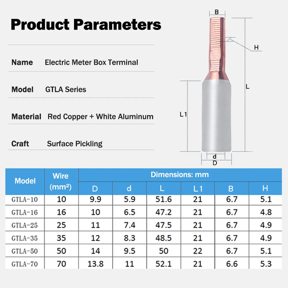 4PCS GTLA-10/16/25/35/50/70 10-70mm2 Electric Meter Box Terminal Copper Aluminum Wire Connector Terminal Cable Pin Binding Post