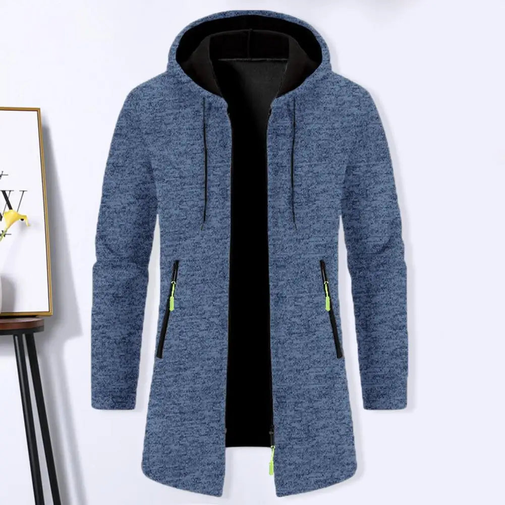 Winter Long Trench Coat 2023 Knit Sweater Jacket Fleece Wind Breaker Navy Turn-down Hoodies Zipper Cardigan Male Overcoat Autumn