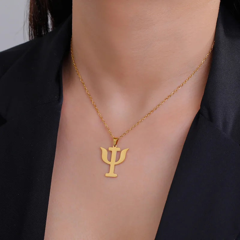 18K Gold Plated Psychology Symbol Pendant Necklace For Women Men Stainless Steel Psychological Jewelry