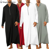 Loose Muslim Kaftan Robe Middle East Men Long Sleeve Arab Islamic Solid Color Maxi Dubai Abaya Jubba Thobe Robes Clothing