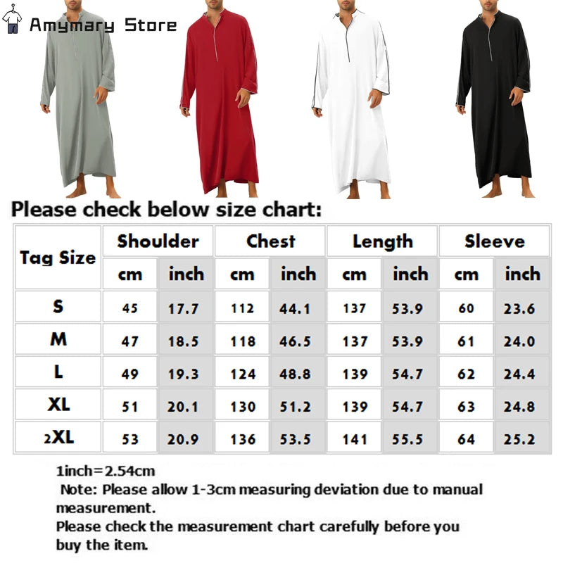 Loose Muslim Kaftan Robe Middle East Men Long Sleeve Arab Islamic Solid Color Maxi Dubai Abaya Jubba Thobe Robes Clothing