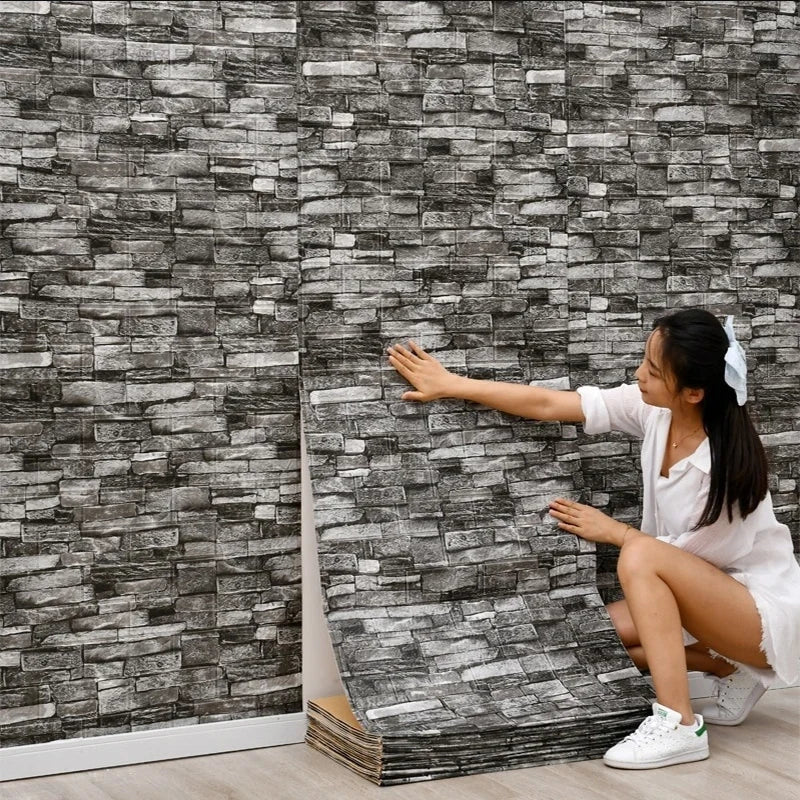 77x70cm Brick Foam Panels 3D Wall Stickers Self-adhesive DIY Embossed Stone Wallpaper Home Decor Living Room Kitchen Decor