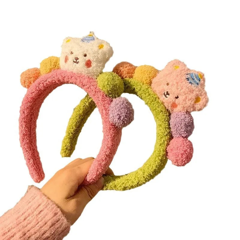 Personalized  New Cartoon Plush Cute Bear Hairband for Girl Children Wash Face Make Up Furry Headband Fashion Accessories