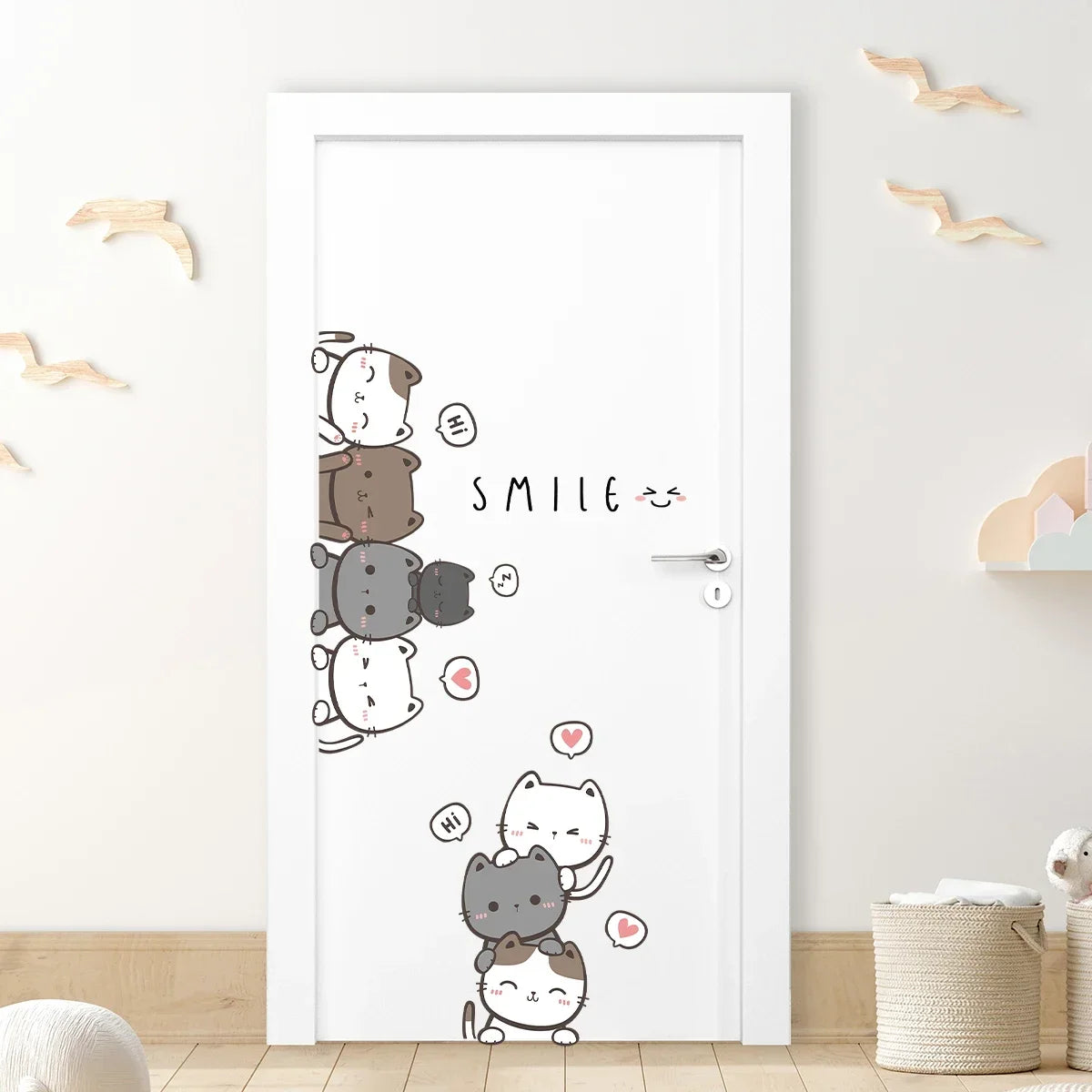 1Pc Cartoon Cute Cat Wall Sticker for Door Wall Decoration Children's Room Bedroom Wall Decals Kids Room Decor Living Room DIY