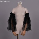 MMQ MM20 Bridal Long Sleeve Black Tulle Veil Ruffles Vintage Elasticated Sleeve Wedding Stuff For Party&Take Photo DIY Customize