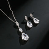 ZAKOL 2 Pcs Water Drop Zircon Earrings Necklace Wedding Jewelry for Women Shining Crystal CZ Party Jewelry Set