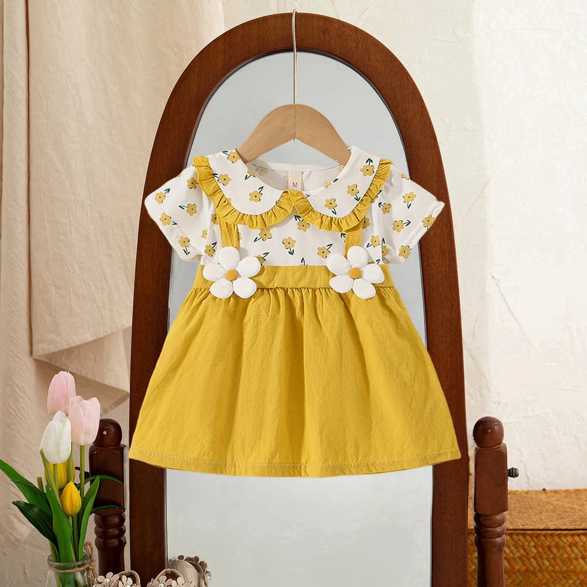 Baby Girl Dresses Summer Flower Short Sleeve Girls Dresses Cute Lapel Girls Dresses Baby Girl Clothes