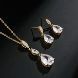 ZAKOL 2 Pcs Water Drop Zircon Earrings Necklace Wedding Jewelry for Women Shining Crystal CZ Party Jewelry Set