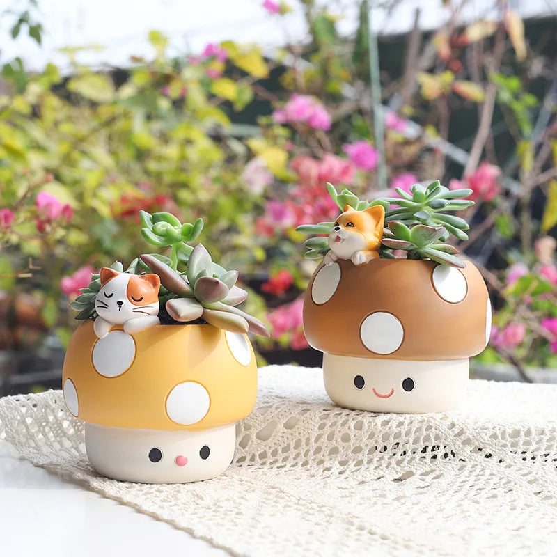 Creative Mushroom Succulents Plant Pot, Cute Animal Flower Pots, Decorative Planter Containers Home Desktop Office Decor