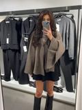 Asymmetric Scarf Collar Solid Woolen Coats Women Fashion Long Sleeve Loose Short Jacket Elegant 2024 New Lady Street Outerwear