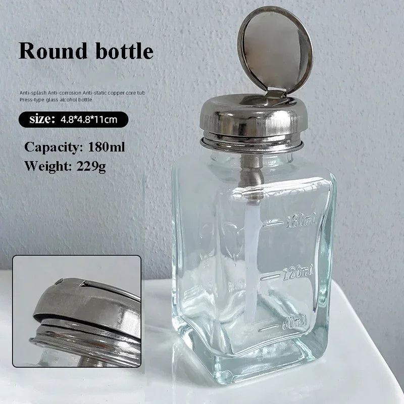 180ml Push Down Glass Empty Pump Dispenser Nail Polish Alcohol Makeup Remover Clear Refillable Bottle Liquid Refillable Bottle