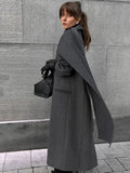 2024 Solid Color Chic Scarf Collar Woolen Overcoat Women's Elegant Pockets Single Breasted Jackets New Female Oversized Outwear