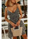 New Fashion Women's  Summer Wrap Pleated Dresses Ladies Floral Print Sexy Spaghetti Strap Sling DressBeach Dress A Line Sundress
