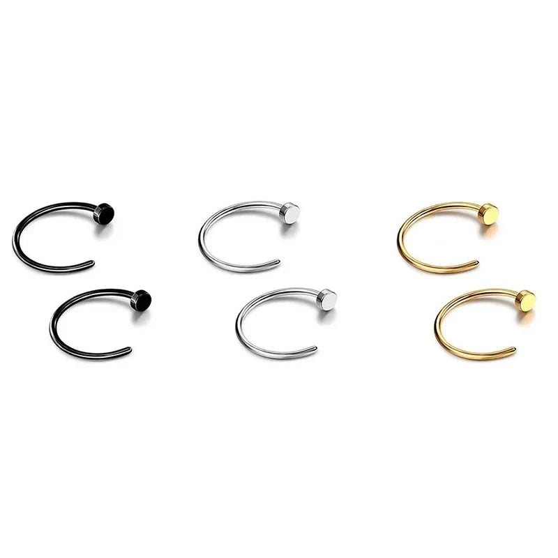 2Pcs Fake Nose Rings for Women, 316L Stainless Steel Lip Rings Labret Ring Nostril Hoop Piercing Studs Nose Piercing Jewelry